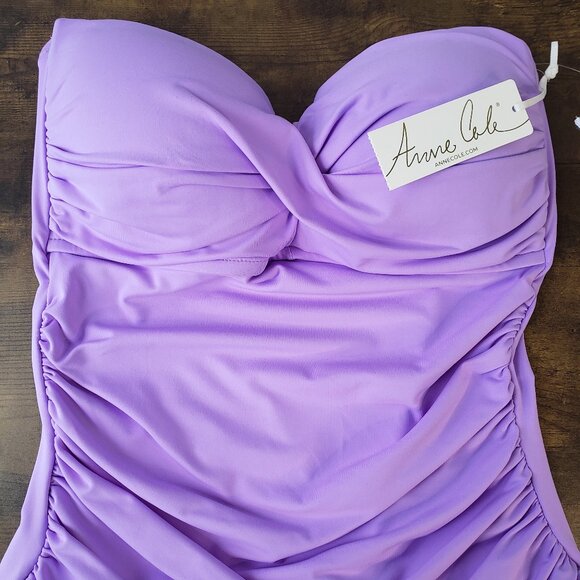 Lavender Amethyst Purple Anne Cole one piece strapless halter swimsuit - Picture 3 of 9